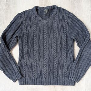 Hudson North Limited Edition Navy Blue Cable Knit Vneck Lambswool Sweater Size S